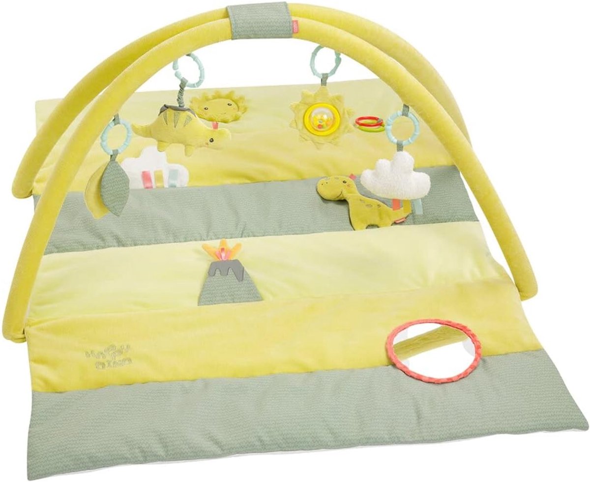 Speelkleed, 3D, activiteitenmat, baby, kruipmat, met 4 afneembare speeltjes om vast te pakken, voor baby's en peuters vanaf 0 maanden, kraamcadeau, blije dino, Happy Dino