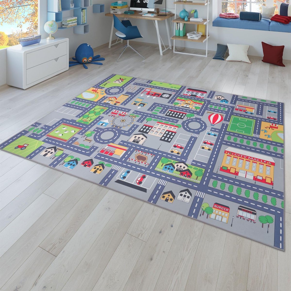 Home Speelkleed kinderkamer vloerkleed kindervloerkleed auto stratenpatroon, in grijs, Maat:Ø 200 cm Vierkant