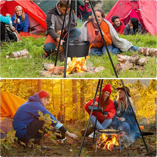 Draaibaar Grillrek met Driepoot - Buitenkeuken Grill - Buiten Koken - In Hoogte Verstelbaar - 40 cm Grill Diameter - Zwart-Zilver — afbeelding 4