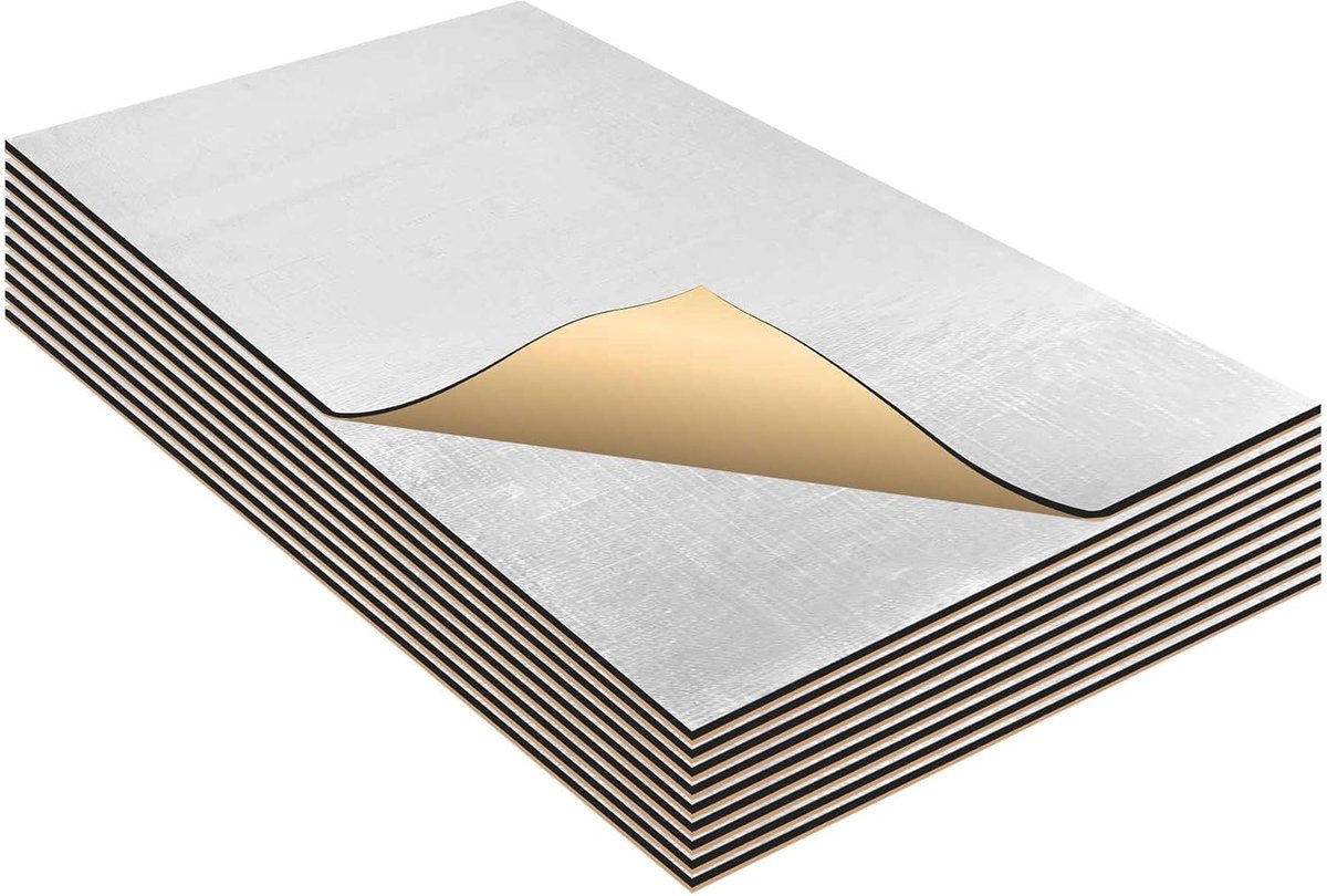 ABSOPRO 10 Stuks 276mil 7mm 0.49sqft Auto Geluidsdempingsmat Glasvezel Hitteschild Materiaal Zelfklevend voor Motorkovel Boot Motorafdekking 9.84"x7.09" Zilverkleurig