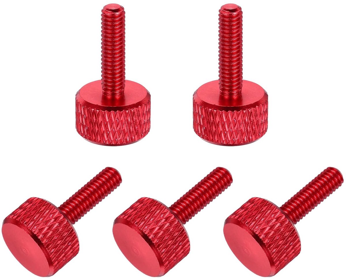 5 stuks aluminium kartelschroeven, M4 x 16 mm, platte kartelschroef met volledige schroefdraad, geanodiseerde handschroeven, set voor pc-behuizing, grafische kaart, mechanische elektronische