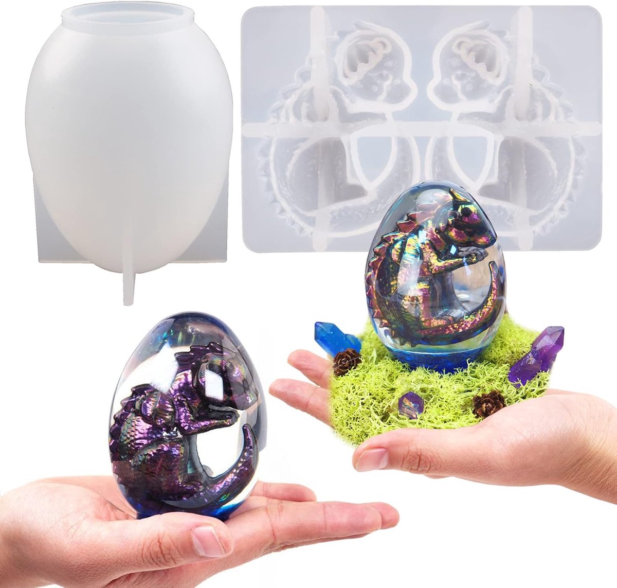 3D Dragon Egg Resin Mallen Silicone, Dragon Siliconen Mold Set voor Epoxy Hars Casting, Ornament Sleutelhanger Leuke Mal, DIY Hars Kaars Beton Cement Polymeer Klei Craft