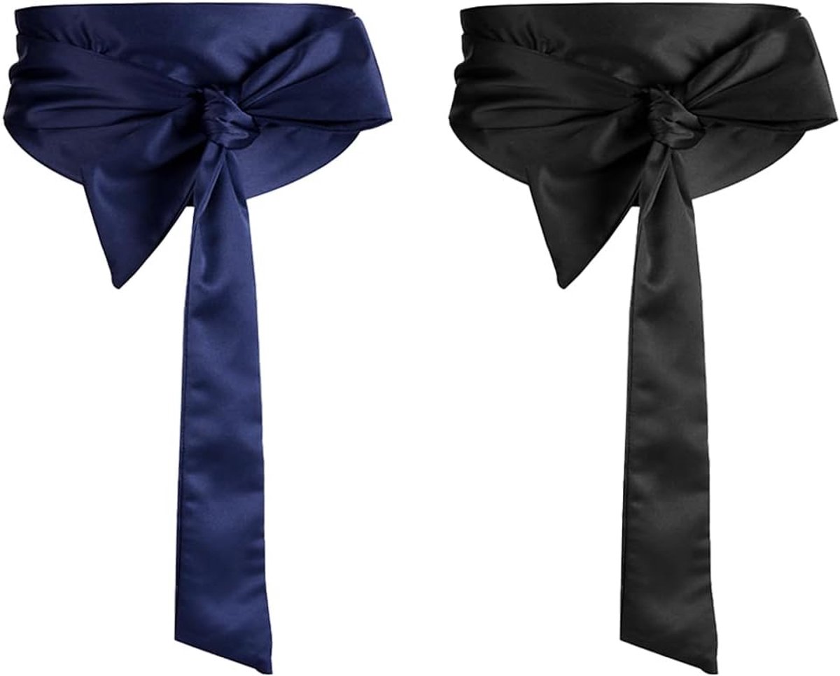 riem voor dames, 2 stuks, zwart en marineblauw, 9,5 x 250 cm, elastische sjerp voor bruiloft, feest, cosplay