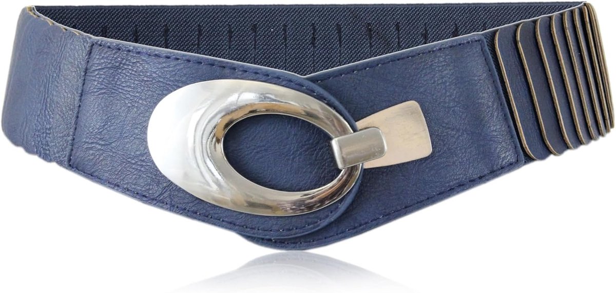 irisaa Brede damesriem, elastische tailleriem, heupriem, stretch riem met haaksluiting, navy, One Size