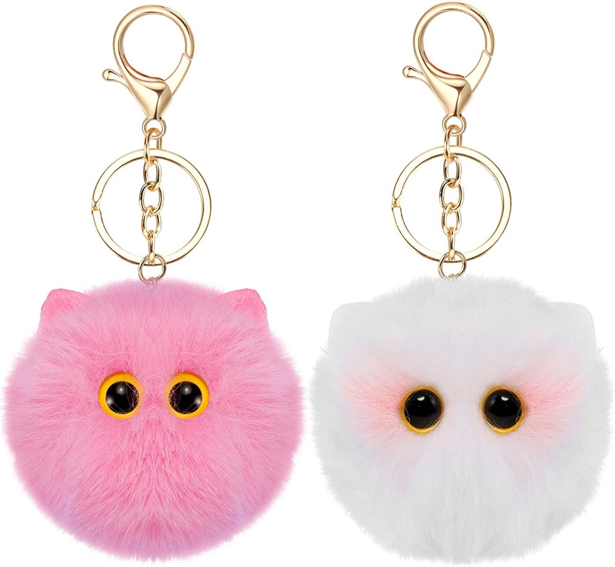 Leuke kat sleutelhangers, pluche kat hanger sleutelhangers, 2 stuks gepersonaliseerde Pom Pom sleutelhanger, rugzak handtas bedels voor vrouwen meisjes cadeau,