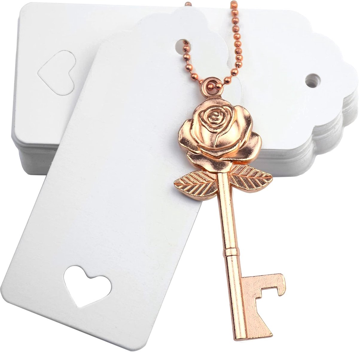 52st Rose Bloem Vorm Vintage Sleutel Flesopeners Bruilofts Gunsten Gunst voor Gasten Souvenir Cadeauset met Escort Bedanktags en Sleutelhanger (Rose Goud)