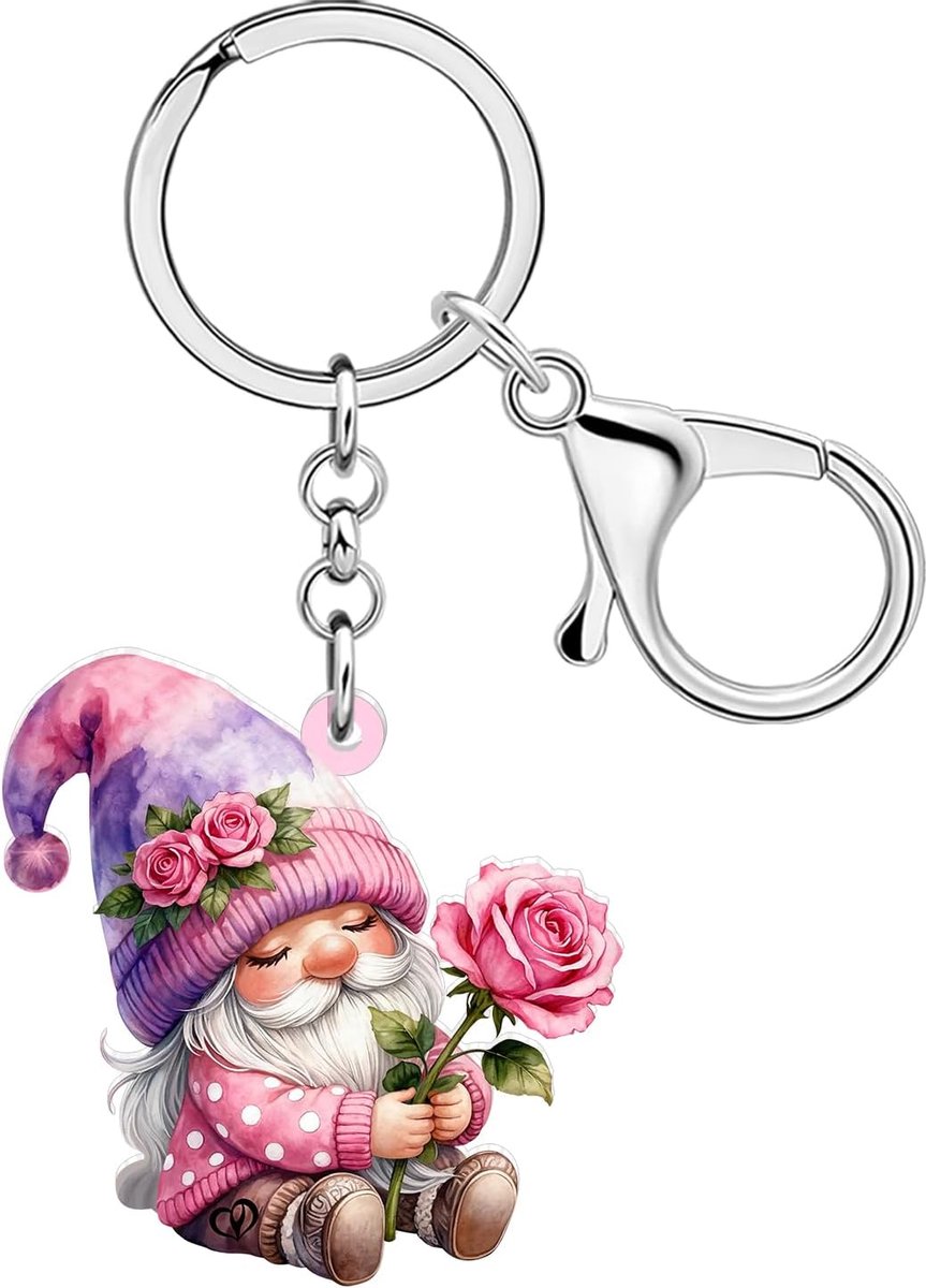 Valentijnsdag geschenken voor haar, acryl bloemen kabouter sleutelhanger accessoires Valentijnsdag kabouters geschenken voor vrouwen meisjes