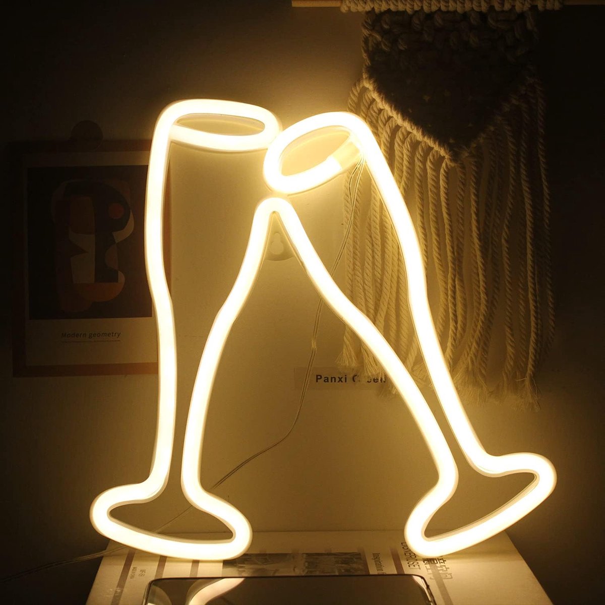 Wijnglas Neon Signs Beer Cheers Led Neon Light 11" X 11" Geel Goblet Neon Bar Sign voor Muur Cocktail Decoratieve Neon Lights voor Slaapkamer Bar Restaurant Nachtclub Winkel