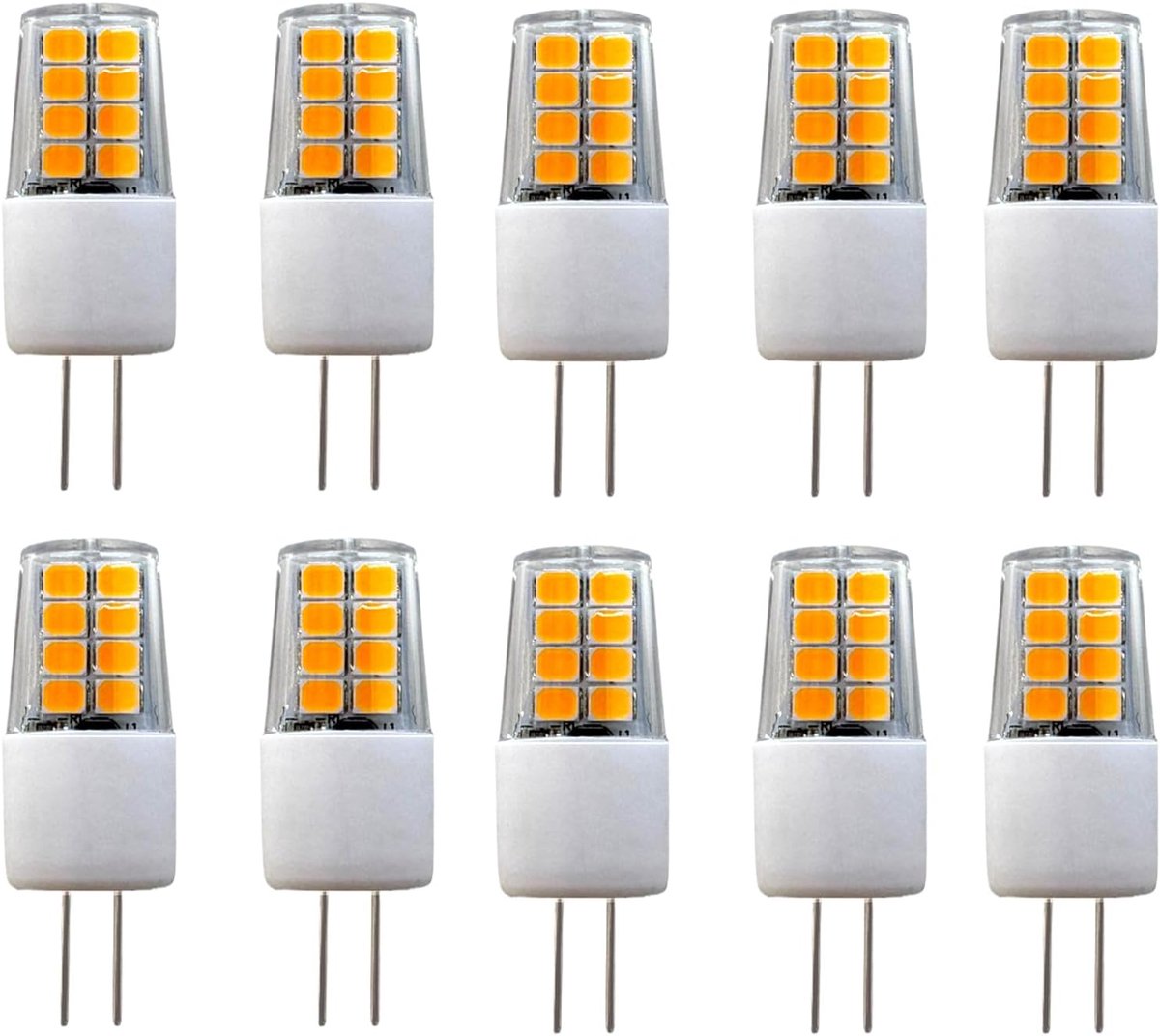 LED Warm wit 2700K, T30 12V 3W G4 LED 2-polige lamp, 30W halogeen equivalent 380lm 360° stralingshoek niet dimbaar, voor verzonken landschap en track verlichting, 10 stuks.