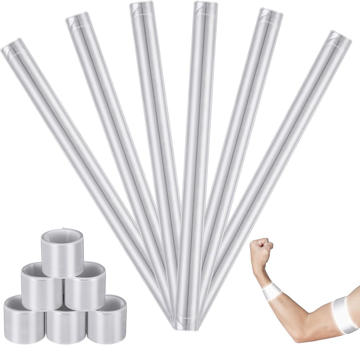 Reflecterende klikarmbanden 40 cm - zilver - hoge zichtbaarheid - veilig joggen - SnelShoppen