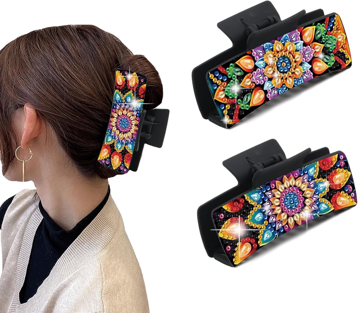 2 stuks Diamond Painting haarclip 7, diamant painting haarspelden dames, antislip haarclip voor dun dik haar, haarstyling accessoires, cadeau voor vrouwen en meisjes