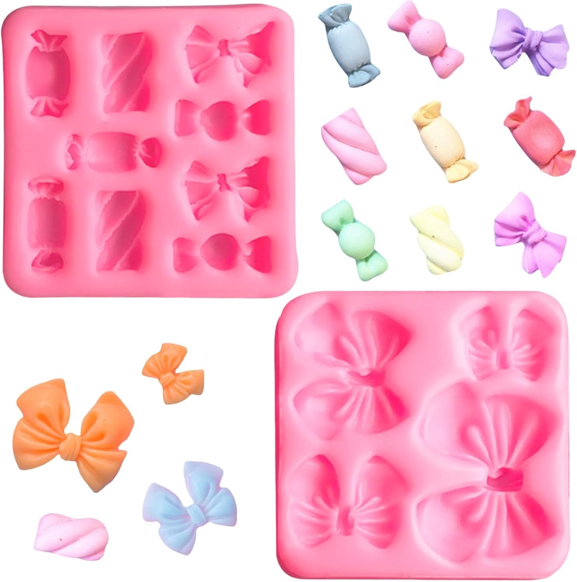 2 stuks Strikken Snoep Chocoladevorm, Roze Fondant Vormen, Mini Siliconen Vormen, Strikken Cake Pop Vorm, DIY Bakken Taartdecoratie Gereedschap voor Sugarcraft, Cupcake Topper