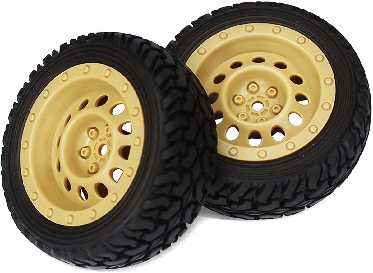 75 mm rubberen banden en kunststof wielen, RC banden velgen accessoires voor 1/10 RC op de weg auto 1/16 RC Rally Auto HSP 94123 HPI Kyosho Tamiya (woestijngeel)