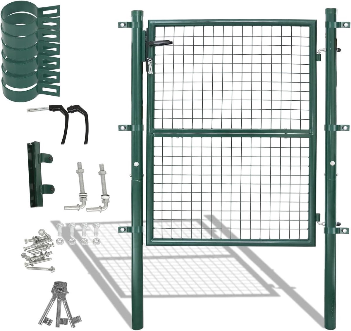 100 x 100 cm, groen, tuindeur, hekdeur, binnenpoort van verzinkt staal, incl. slot, deurklink en 3 sleutels, hekpoort, omheining, weerbestendig, robuust en duurzaam