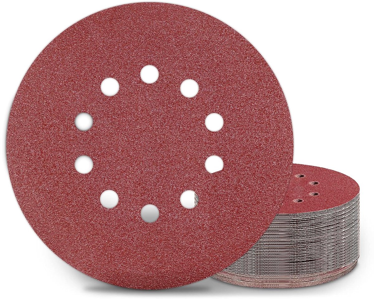 25 Stuks Schuurpapier 225mm Klittenband Schuurschijven 225mm Korrel P60 10 Gaten In Rood Voor Droogbouw Schuurmachine Random Orbital Schuurmachine Schuren Giraffe