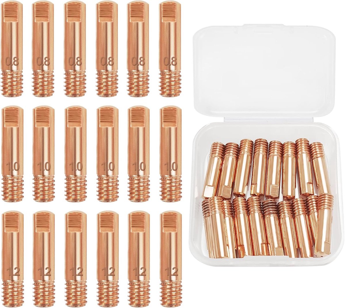 18-delige set MIG-lasmondstukken 0,8 mm/1 mm/1,2 mm lasbrander vermogen mondstuk voor 15AK MIG/MAG lasapparaat, koper geleidende mondstukken set voor lasbrander accessoires
