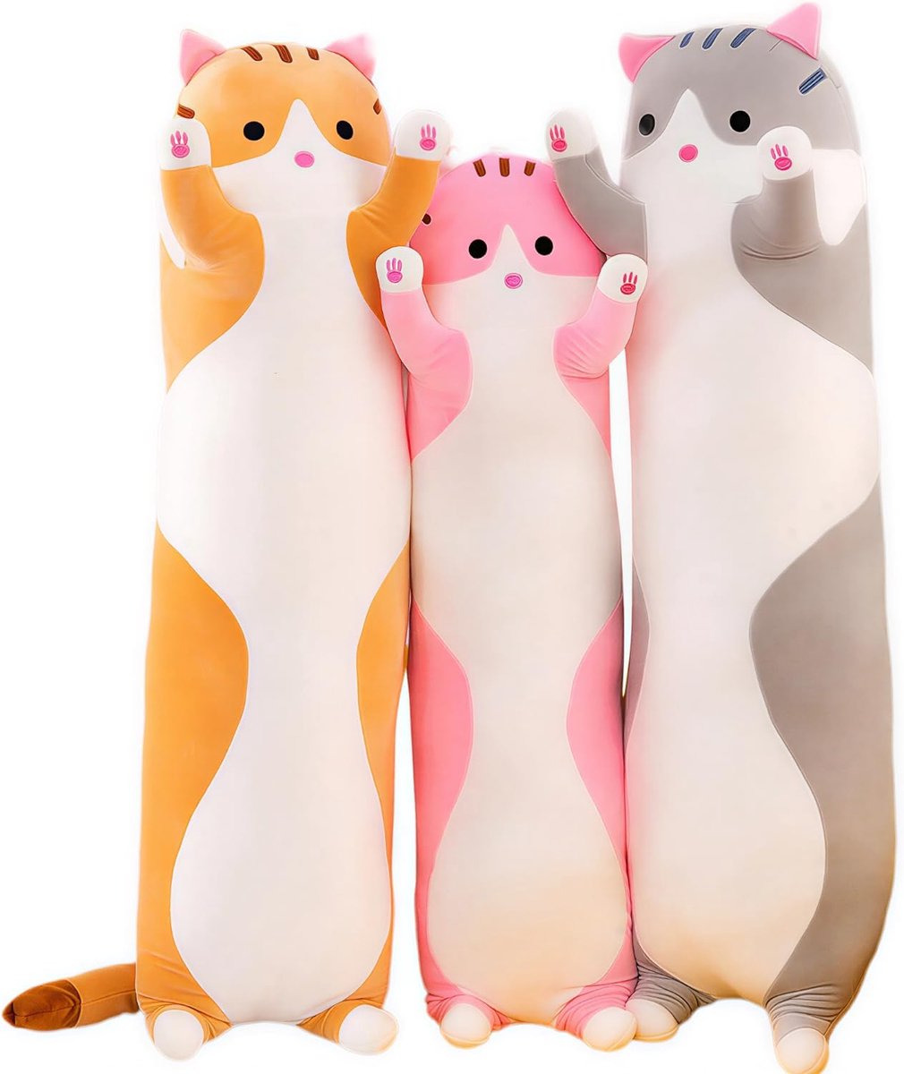 Pluche kattenkussen, zacht kattenkussen, groot schattig kattenlichaam, pluche dier, kat, pluche pop, verjaardag, Kerstmis, kinderdag, cadeau of kinderen, geel, 150 cm