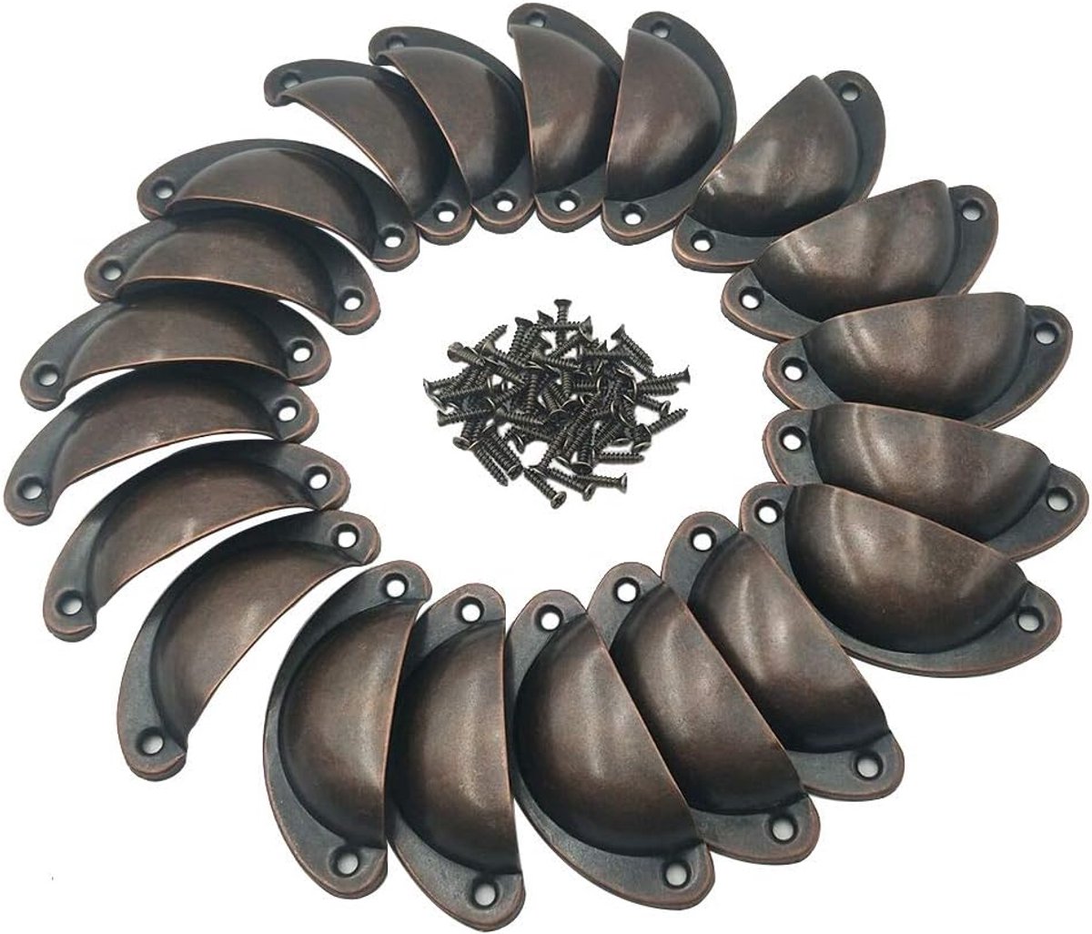 Deurknop vintage handgrepen meubels 20 stuks meubelgrepen deurknoppen vintage schelpgrepen voor lade antieke schroeven voor kast handgrepen meubelgreep halve cirkel (rood brons)