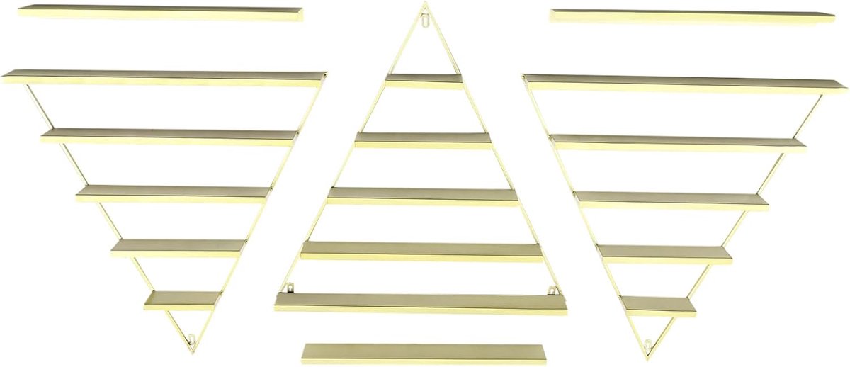 Driehoek metalen wandrek set met 6 planken, nagellakdisplay frame voor nagelstudio, wandgemonteerde presentatierek voor cosmetica, kleurlak en verzorgingsproducten