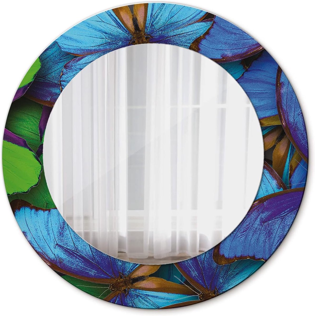 Modern Ø 50 cm Glas Interieur Decoratie Gedrukt Spiegel Ronde Hangende Spiegel DIY - Blauwe en groene vlinder