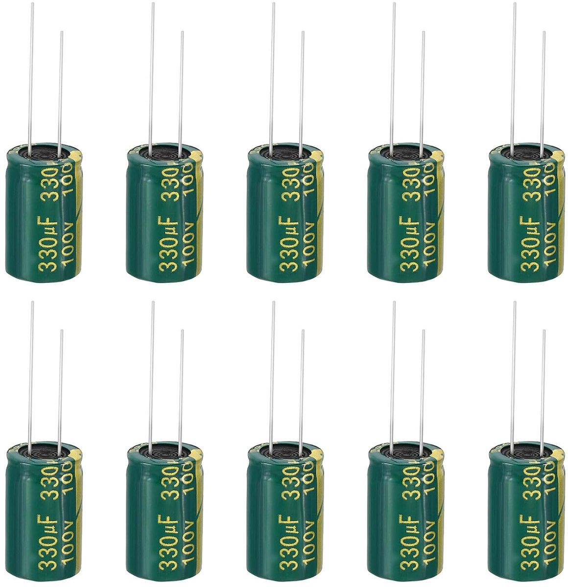 Elektrolytische condensatoren, 100 V, 330 uF, 10 stuks, 13 x 20 mm, aluminium, hoogfrequente elektrolytische condensatoren voor tv, lcd-monitor, koelkast, printplaten, groen