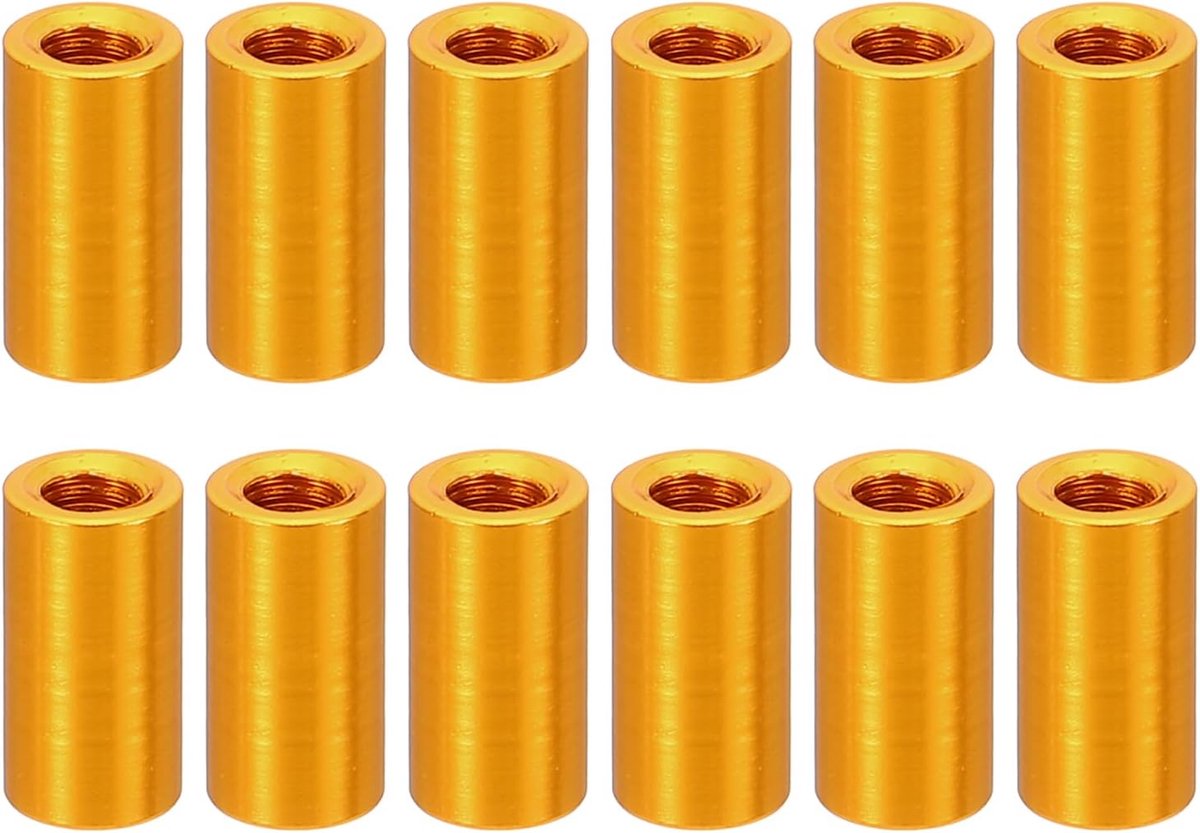 12 stks M3 Metalen Schroefdraad Standoff Spacer Moeren, Ronde Aluminium Spacers Vrouwelijke Koppeling Schroeven, 1/8 "ID x 3/16" OD, Goud 3x5x10mm