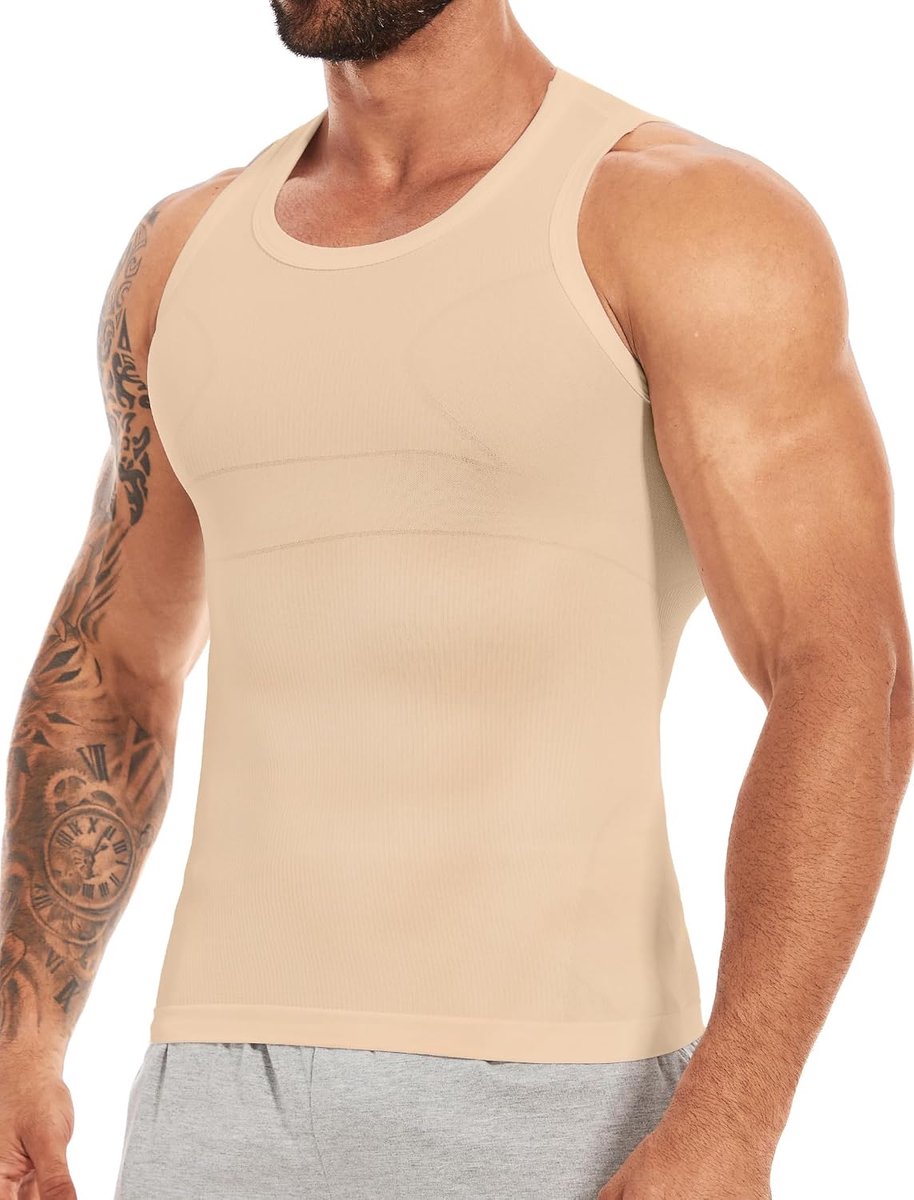 Shapewear Compressieshirt voor heren, mouwloos, bodyshaper, elastisch, buikweg onderhemd, tanktop voor heren, tanktop, figuurvormend, buikweg shirt, heren vest