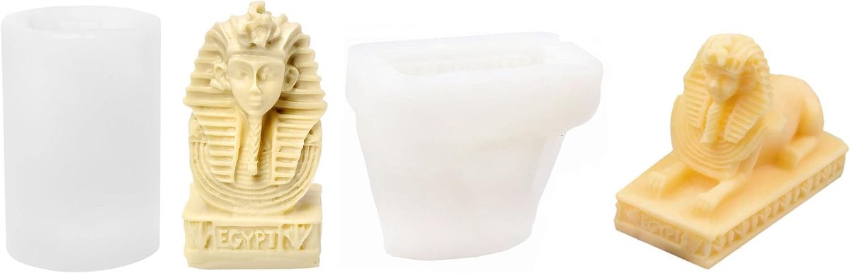 2 stuks Egyptische Cleopatra sfinx siliconen vorm kaarsvorm zeepvorm taart fondant siliconen vormen bakvorm voor taartdecoratie, chocolade, zeep, sojawas, kaarsen, standbeeld, handwerk