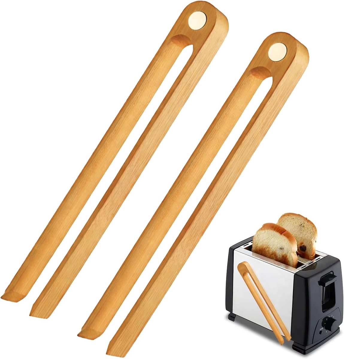 2 stuks magnetische bamboe toasttangen, magnetische toasttang, herbruikbare grilltang hout, kooktang van hout, 22 cm keukentang, houten kooktang, herbruikbare houten tang, 100% natuurlijk, hout.
