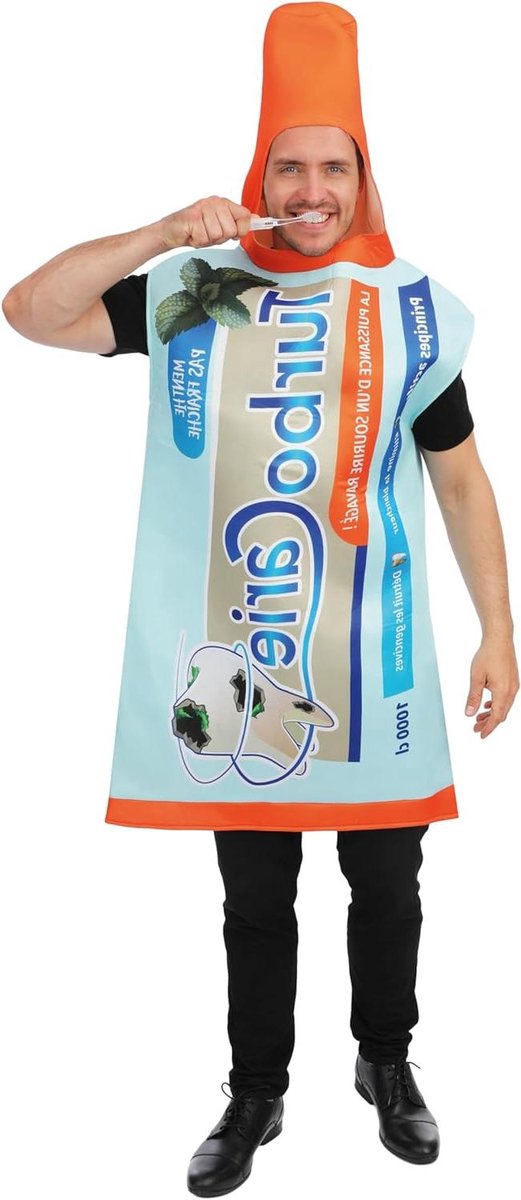 Tandpasta Kostuum - Carnavalspak Humor - Feest Outfit - Origineel Design - One Size - Wit
