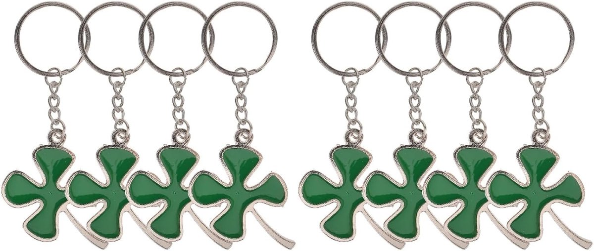 8 stuks vier klaverige sleutelhangers metaal klaverblad sleutelhanger vier blad geluk sleutelhanger hanger voor St. Patricks Day verjaardagsfeest geschenken