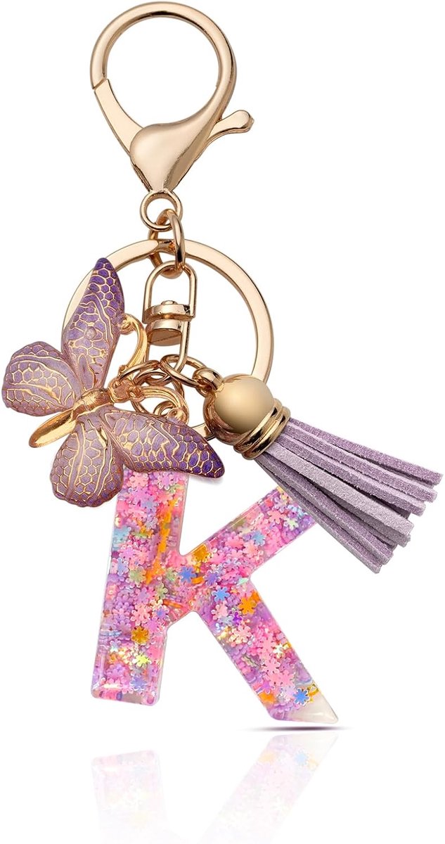 Letter Sleutelhanger Initial Sleutelhanger met Vlinder voor Vrouwen