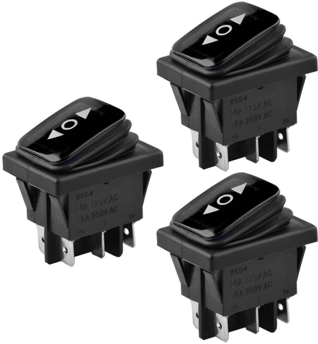 3 stuks ronde tuimelschakelaar voor auto, zwart, 16 A/250 V, 20 A/125 V, kortstondig, drukschakelaar, waterdicht, 6-polig, 3 standen