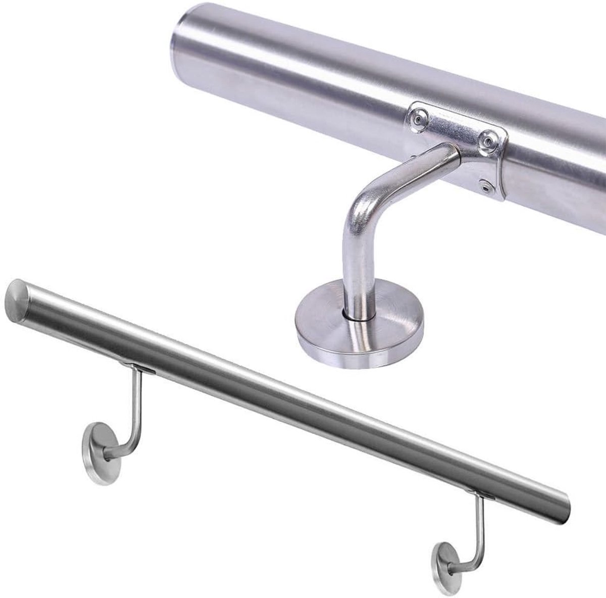 Leuning van roestvrij staal, 120 cm, wandleuning, roestvrij staal, trapleuning met wandhouders, houder voor trappen, balkon, balustrade