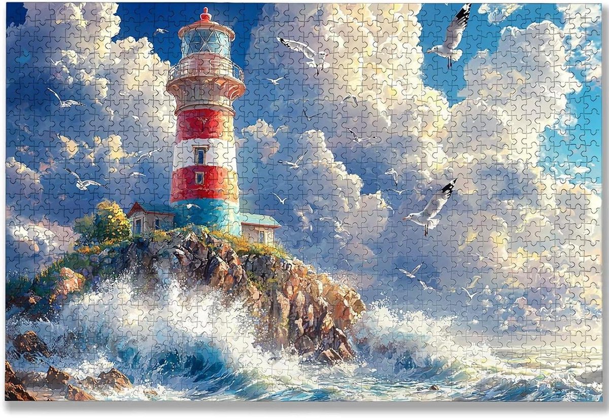 Vuurtoren Puzzel - Landschap Puzzel - Familie Activiteit - Natuurlijk Hout - 122 x 80 cm - Meerkleurig
