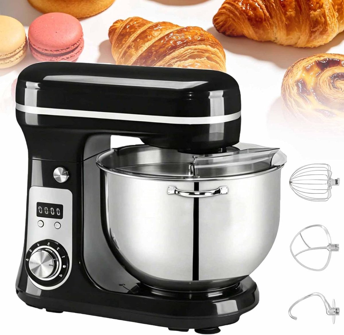 Keukenmixer - Mixer Deegmixer - Bakken en Menger - Stille DC-motor - 6L kom - Zwart