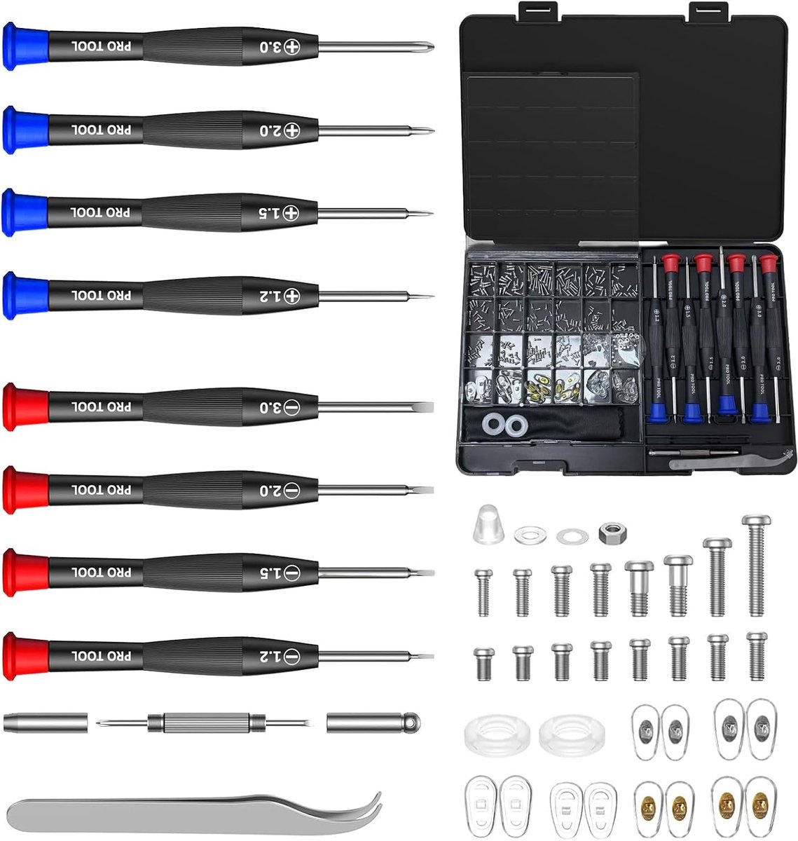 Glazen reparatieset met schroeven - multifunctioneel - met neuspads en precisieschroevendraaier - ShopVlot