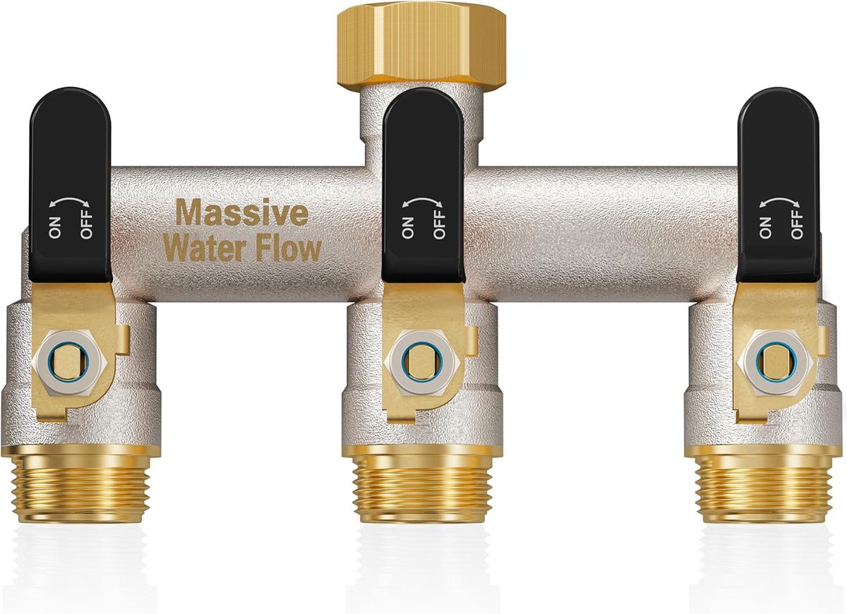 3-way waterverdeler 3/4 inch - nickel plating - grote doorstroming - ideaal voor tuinbewatering - ShopVlot