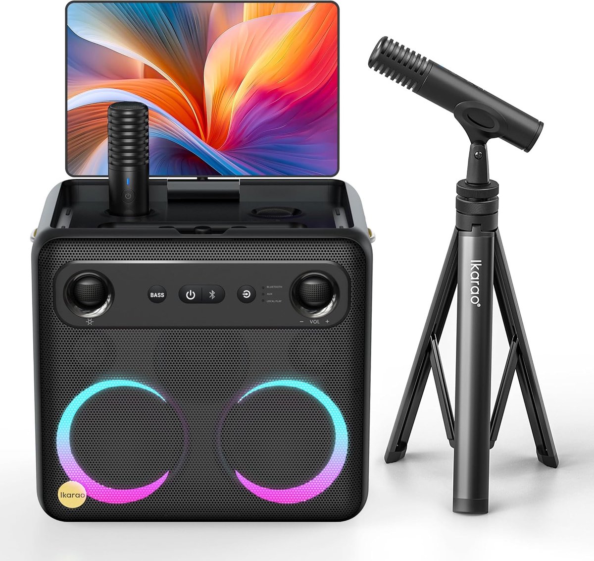 Karaoke machine met microfoonstandaard - Draagbare Bluetooth luidspreker - 2 draadloze microfoons - Ideaal voor feesten - ShopVlot