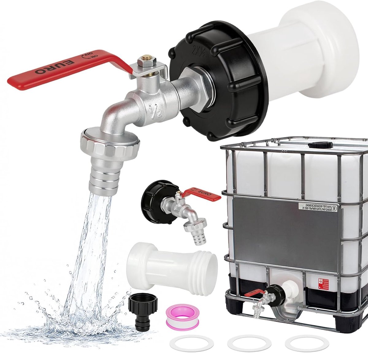 IBC-tankaccessoires 1000 liter - uitloopkraan 1/2 inch - messing en PE - duurzaam voor regenwatertank - ShopVlot