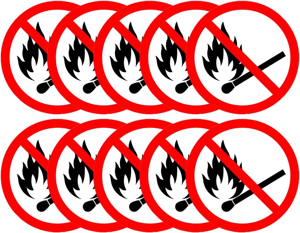 Veiligheidsborden zonder open vlammen - Zelfklevende vinyl sticker - 10 stuks - Makkelijk aan te brengen - ShopVlot