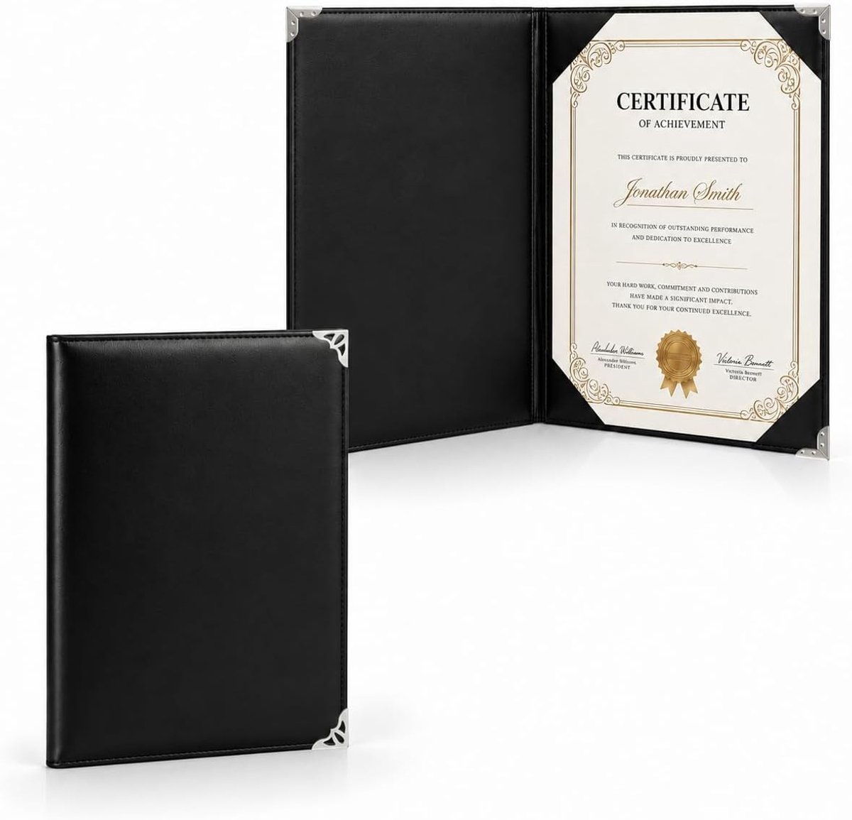 Diploma houder 8.5x11 inch - zwarte kunstlederen afwerking - zilveren beschermrand - ShopVlot