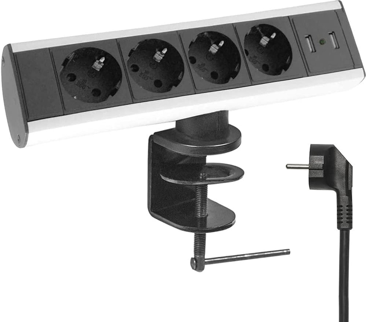 Powerstrip 4-voudig met 2 USB - T-vormige ontwerp - Overload bescherming - Ideaal voor bureaugebruik - ShopVlot