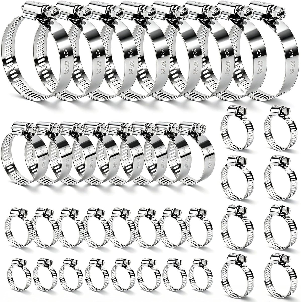 Slangenklemmen 40pcs, 6-51mm - Roestvrij staal - Verstelbaar - Ideaal voor wasmachines en zwembaden - ShopVlot