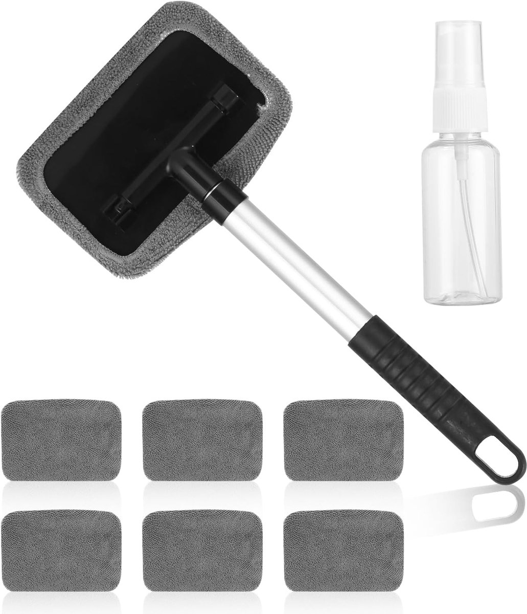Raamreiniger met 6 microvezel pads - Verstelbare steel - 180° draaibaar - Eenvoudig te gebruiken - ShopVlot