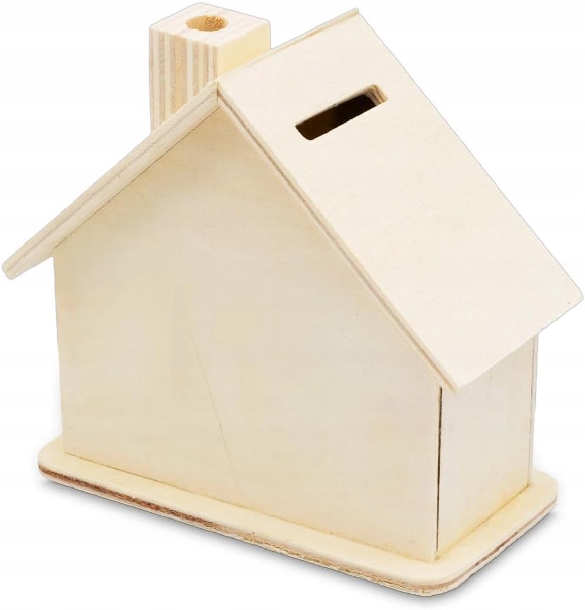 Spaarpot houten cottage - 10,5 x 11 x 6 cm - natuurlijk multiplex - perfect voor DIY projecten - ShopVlot