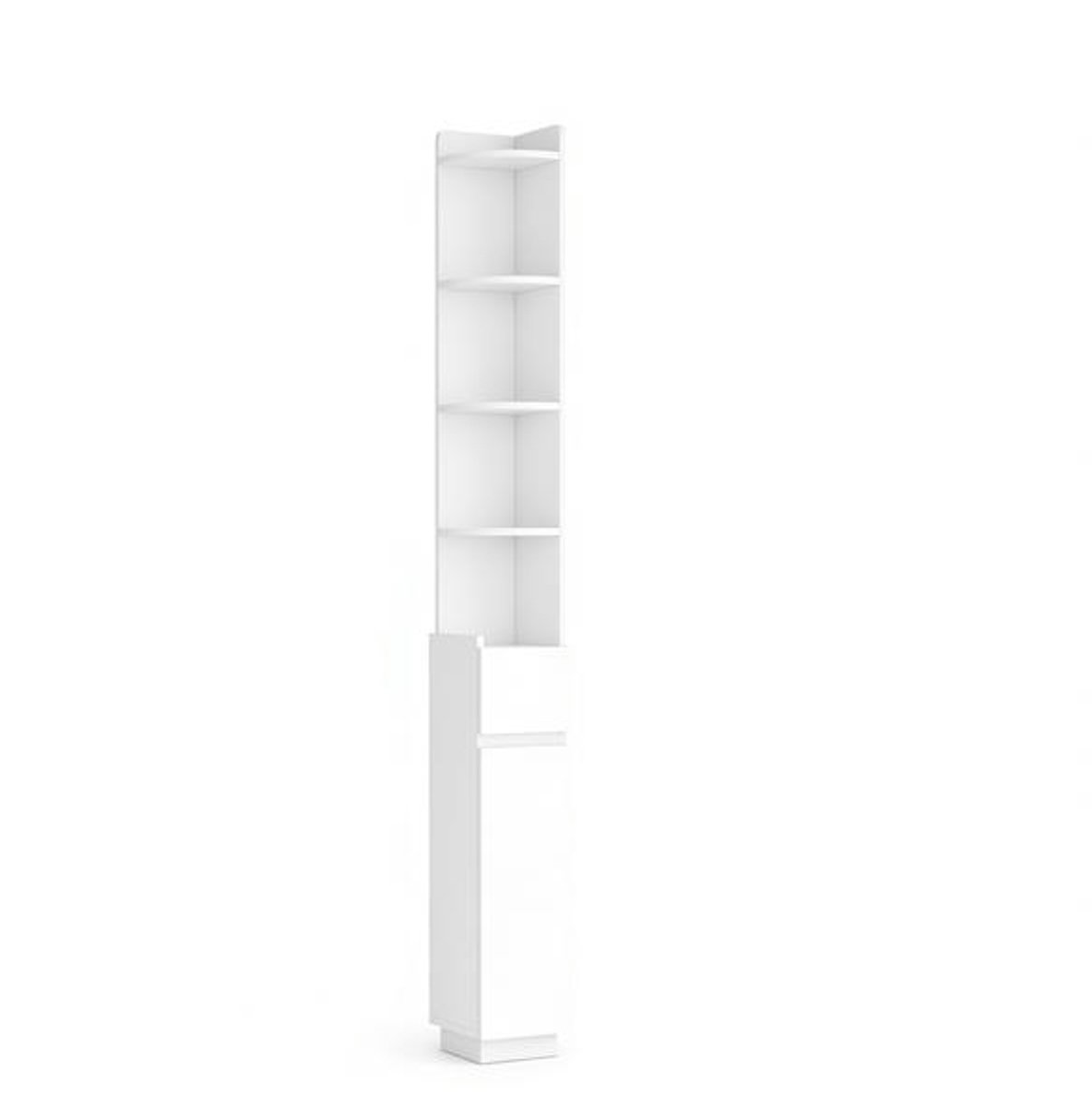 Badkamerkast Hoekunit Toiletmeubel met 1 deur, 1 lade, verstelbare plank, 4 open vakken, 20 x 20 x 185,6 cm, wit.