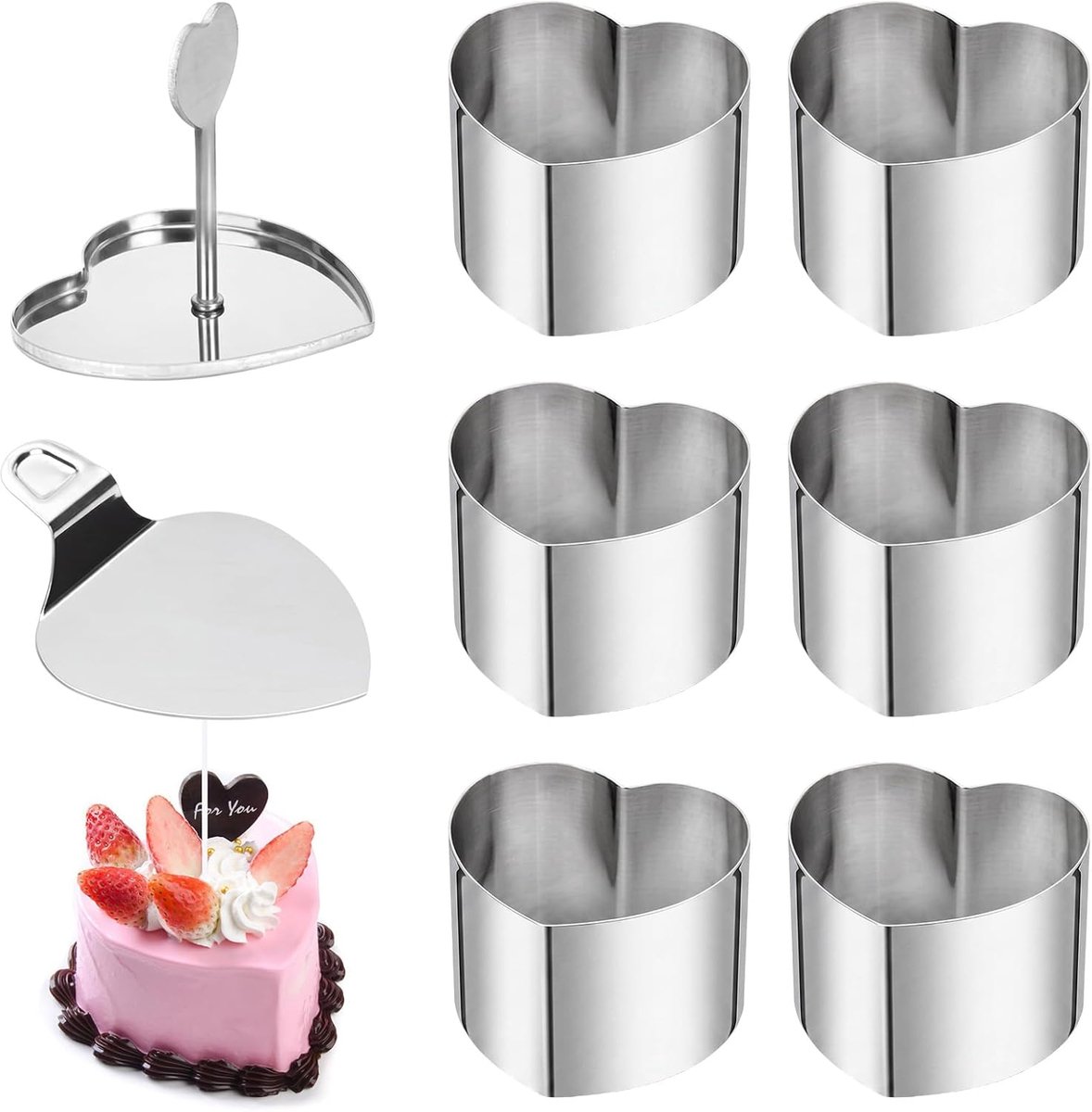 Dessertringen hartvormig 3 inch - RVS mini taartringen - naadloze patisserievormen voor desserts - ShopVlot