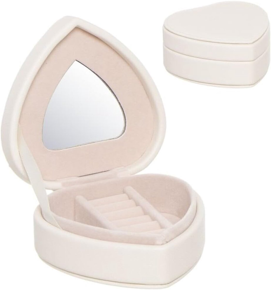 Juwelenbox hartvorm 11 x 11 x 4.5 cm - PU leer - met spiegel - ideaal voor onderweg - ShopVlot