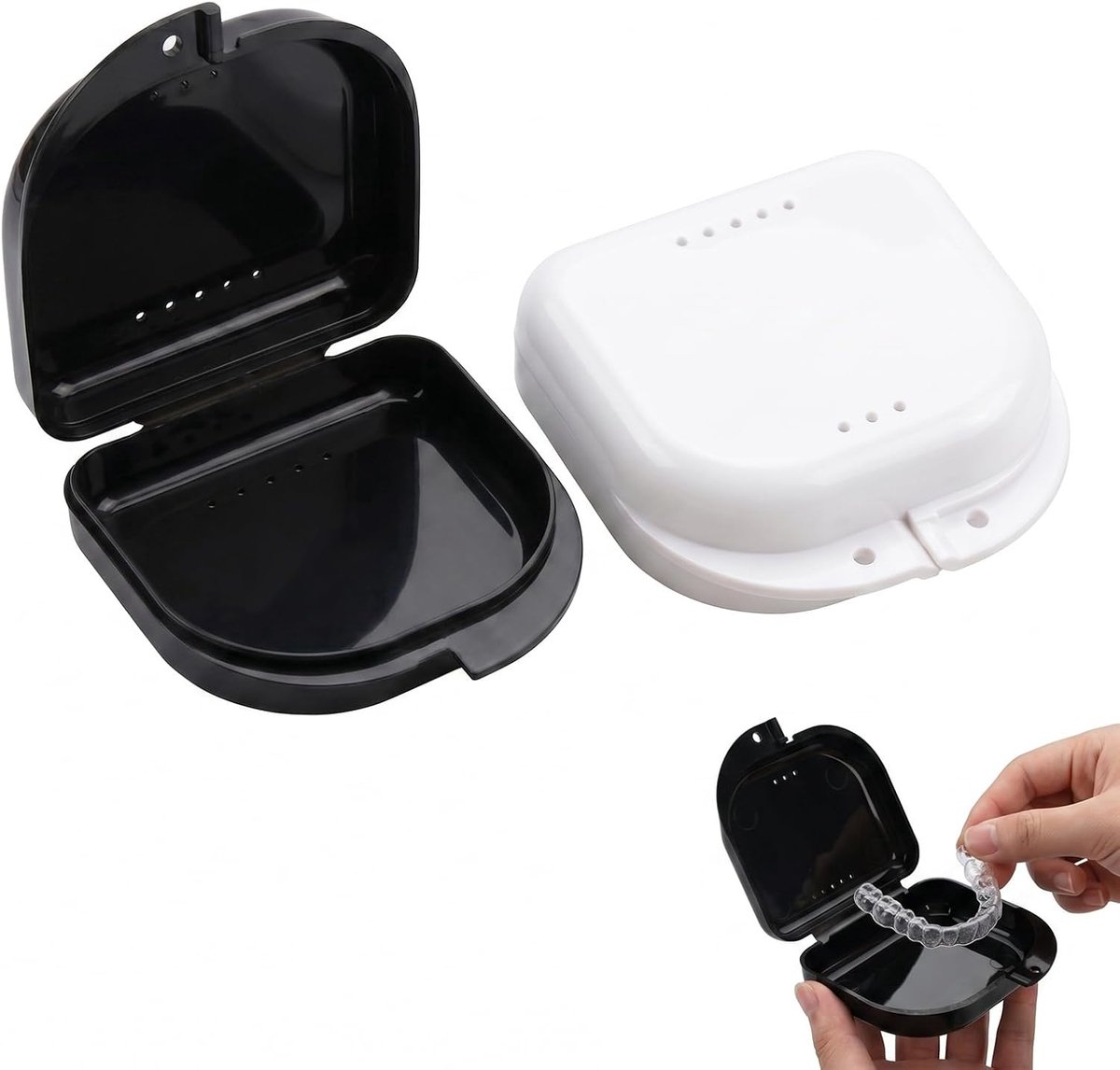 Orthodontische box 2 stuks - zwart en wit - hygiënische bescherming - compact en draagbaar - ShopVlot